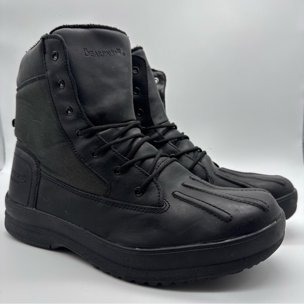 BEARPAW MASON Mens ANKLE BOOTS Black WATERPROOF SHEEPSKIN Footbed US 13